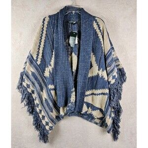 Lauren Ralph Lauren Women's Fringe Southwest Pattern Poncho Sweater Size M